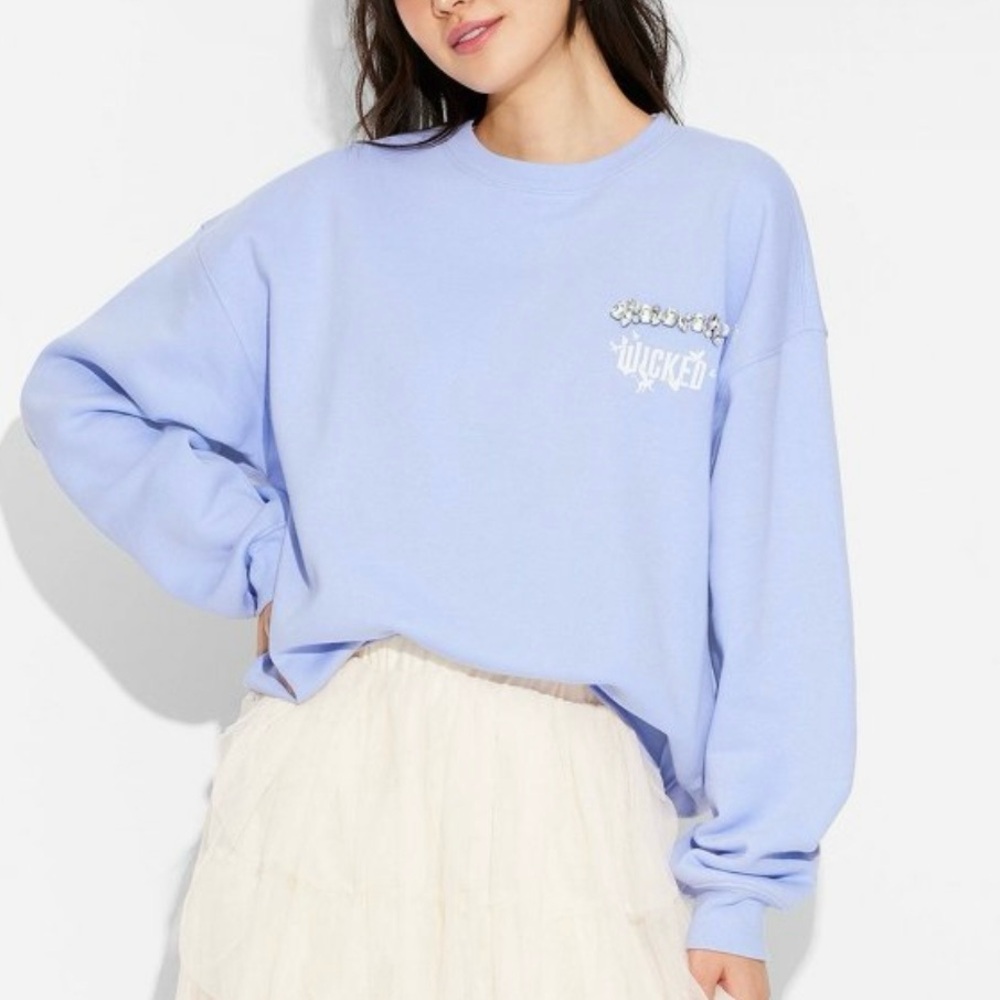 WICKED movie X TARGET blue crewneck sweatshirt w/ rhinestones